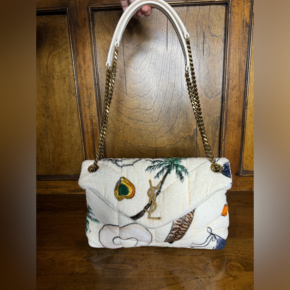 Lou Puffer Small YSL Shoulder Bag in Quilted Terry Cloth new with tags